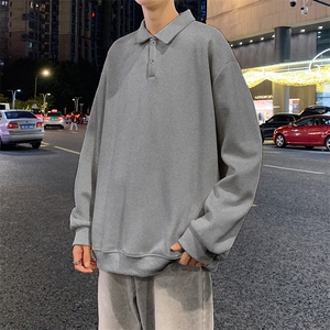 抖音得物高品质二开230克精梳珠地光版纯色宽松长袖T恤翻领POLO衫图片