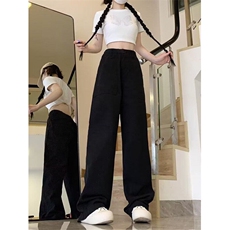 美式高街口袋皱褶工装裤男女复古阔腿微喇叭通勤裤子潮K6093-P49，男装休闲裤，星座412-3