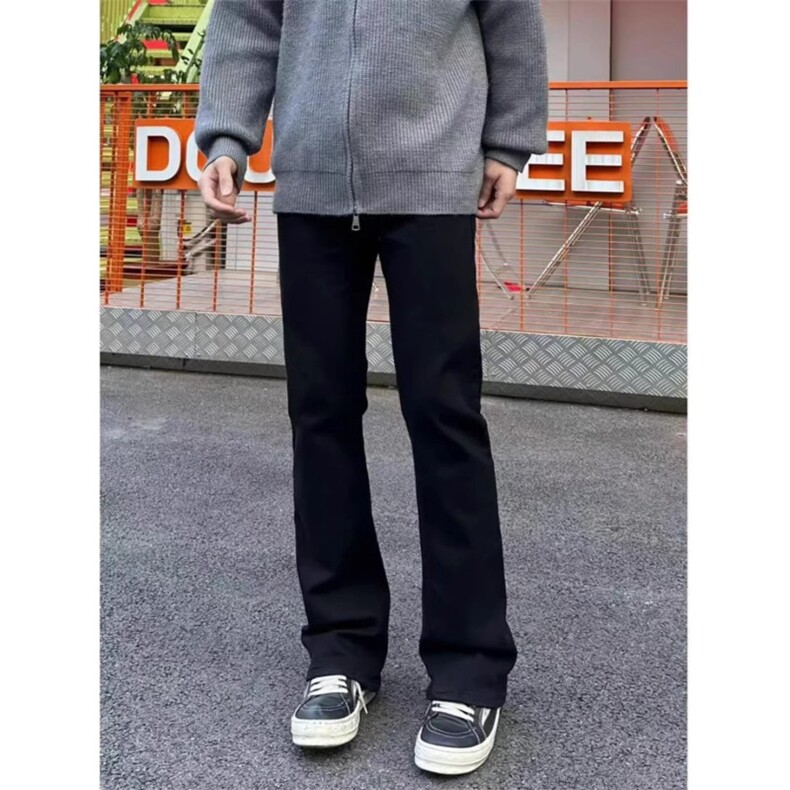 1506-1/KG8691/P35弯刀牛仔裤黑色高腰微喇裤男生美式风高街修,男装牛仔裤,星座1506-1