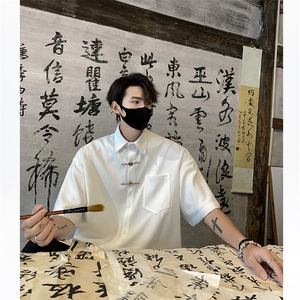 CS08-P50 新中式风男士情侣衬衫短袖衬衣上衣图片
