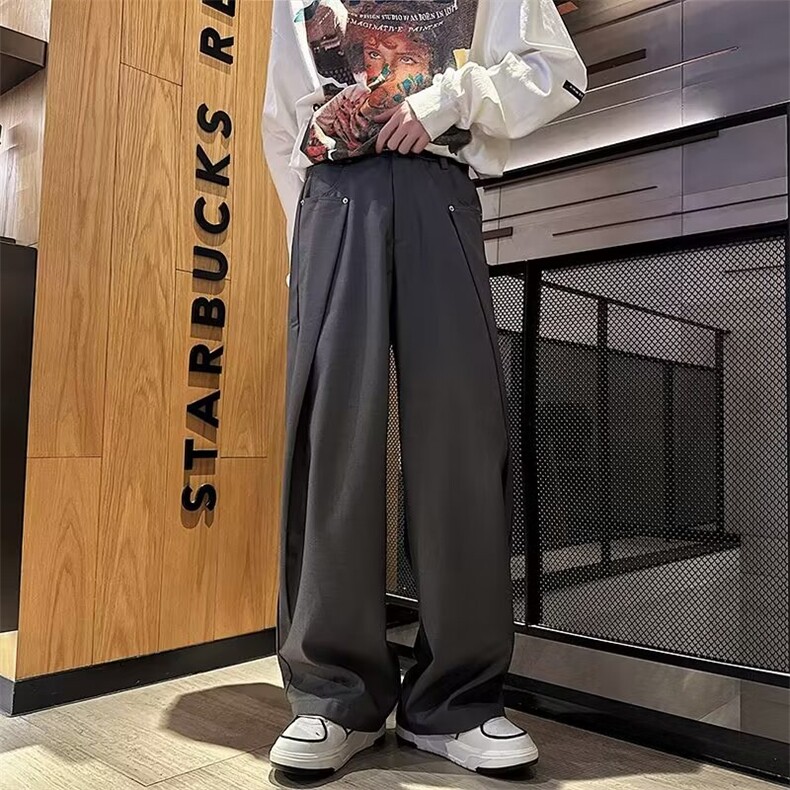 折皱休闲裤男解构垂坠感复古夏季直筒灰色长裤1001-1-X340-P45，男装休闲裤，星座1001-1