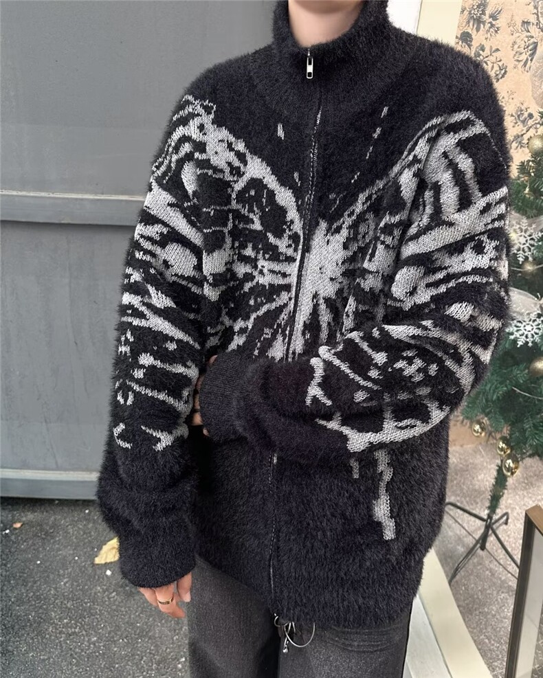 秋冬款美式复古蝴蝶提花立领开衫毛衣男针织外套,男装针织衫/毛衣,星座716-3
