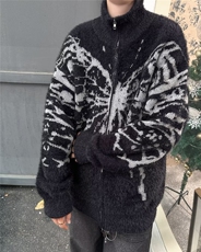 秋冬款美式复古蝴蝶提花立领开衫毛衣男针织外套，男装针织衫/毛衣，星座716-3