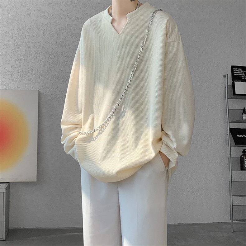 8XL-M长袖打底衫T恤V领针织体恤麦穗条卫衣加肥加大码TX3102特P35,男装T恤,电商B238