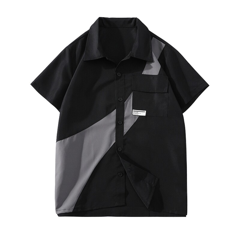 货足7XL-M美式拼接垂感短袖衬衫男夏季新款胖子宽松衬衣加肥加大,男装衬衫,钱塘717(原712)