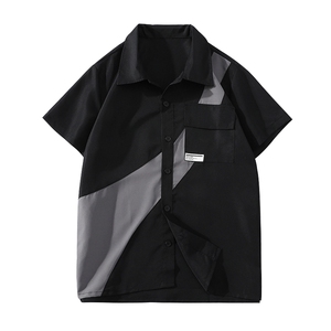 货足7XL-M美式拼接垂感短袖衬衫男夏季新款胖子宽松衬衣加肥加大图片