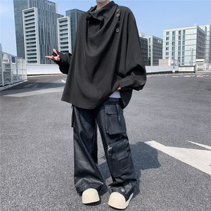 新中式原创山本耀司风复古不规则立领纽扣长袖衬衫男设计感上衣衬图片