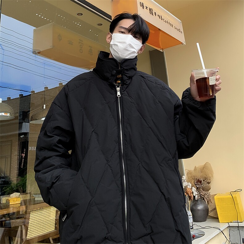菱形格立领保暖棉衣男冬季加厚简约宽松情侣棉服1001-1-MY906-P85,男装棉衣,星座1001-1