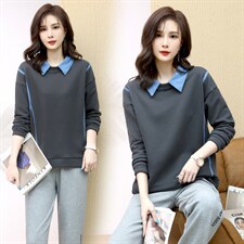长期现货，拼接假两件卫衣女百搭新款女装韩版宽松长袖上衣女，女装卫衣/绒衫，涵誉