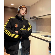 冬装新港风织带棉服刺绣logo棉衣休闲加厚外套男女G1105P118，男装棉衣，电商A339