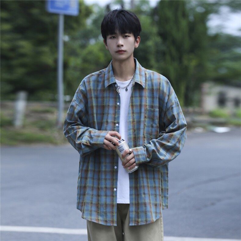 抖音日销2千件 格子衬衫男长袖宽松休闲衬衣CS7219P55控88图片