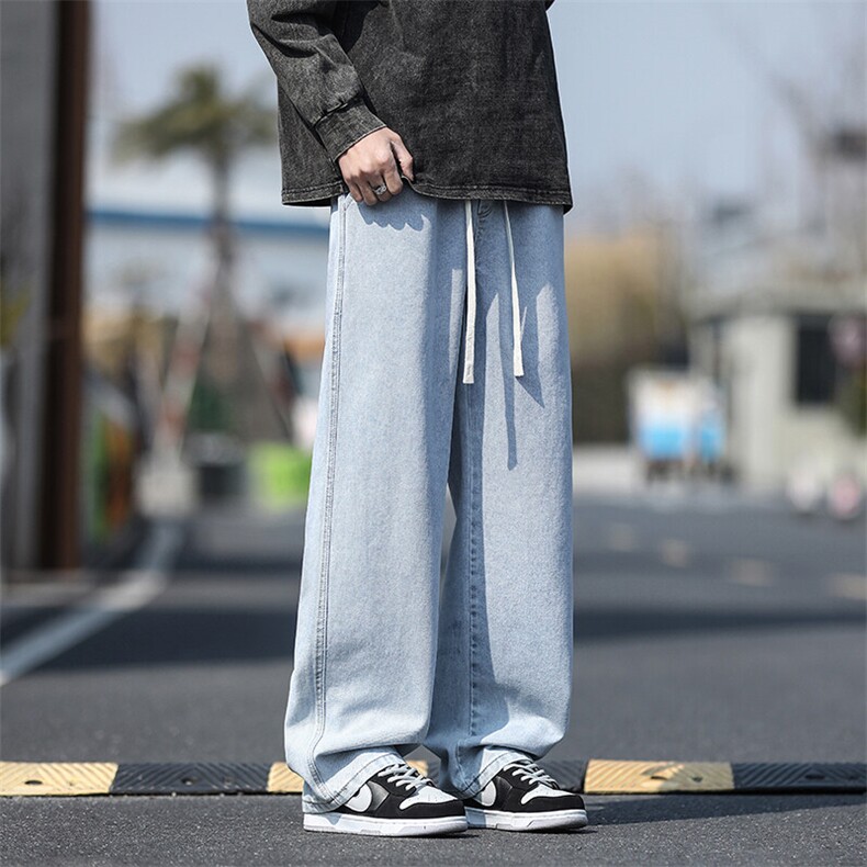 现货主推牛仔裤男港风宽松直筒水洗复古松紧腰橡筋110-P35,男装牛仔裤,星座1006