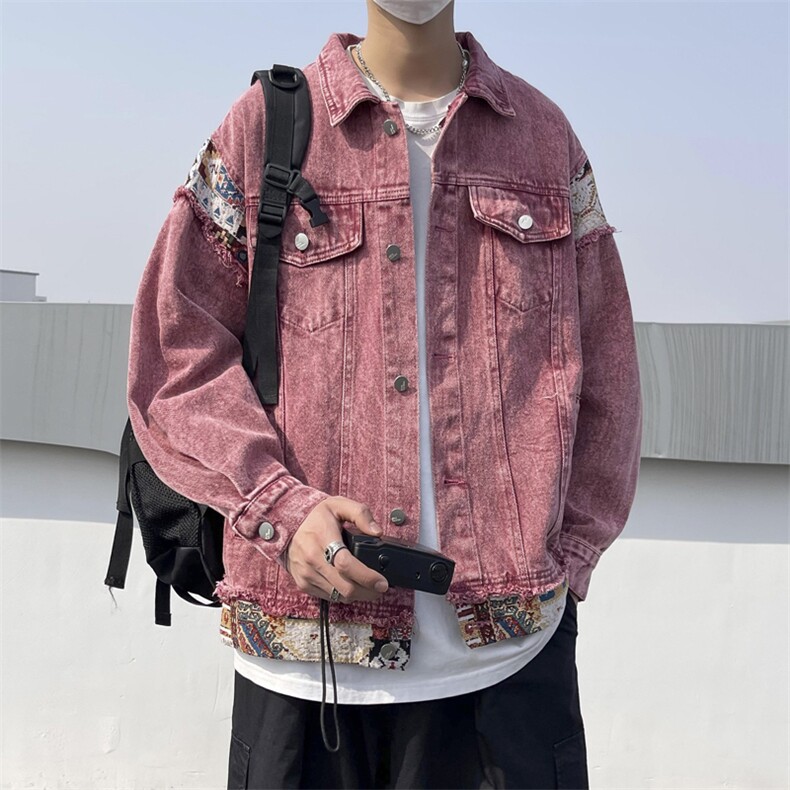 美式高街牛仔外套拼色痞子帅2025秋冬季新款ins宽松外套W5155-P75,男装工装外套,星座412