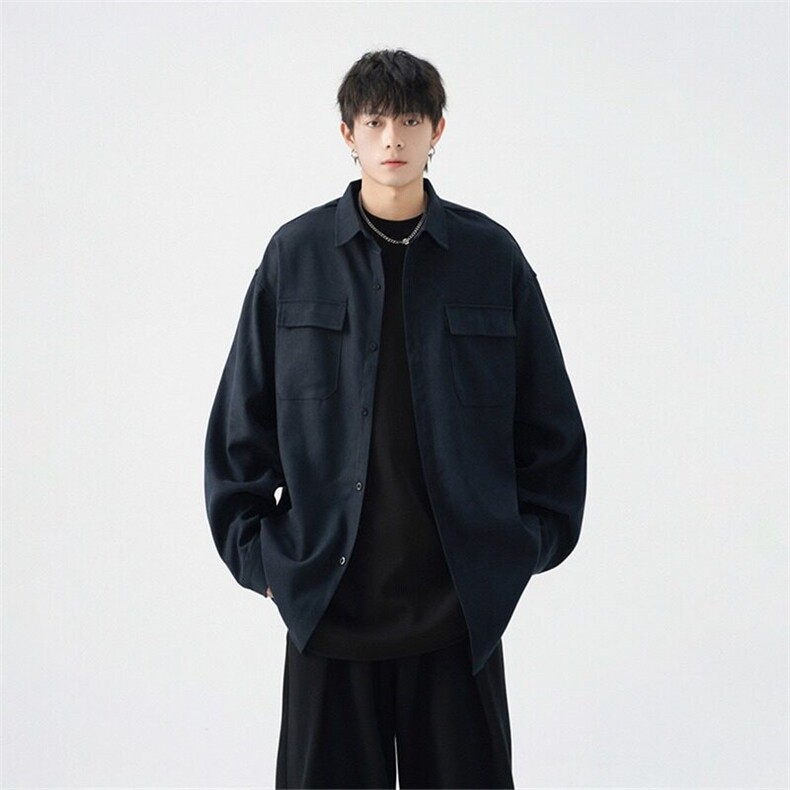 W9224-P35网图现货春季新款日系工装衬衫潮牌宽松高级休闲外套,男装衬衫,星座1608-2