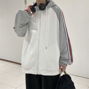 高街潮流宽松休闲连帽卫衣2024春季条纹运动开衫外套男 W8081-P38图片
