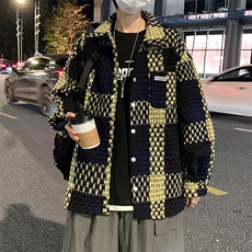 小香风外套男春秋新款潮牌千鸟格夹克高级感痞帅外套W4891-P64，男装夹克，星座512-2