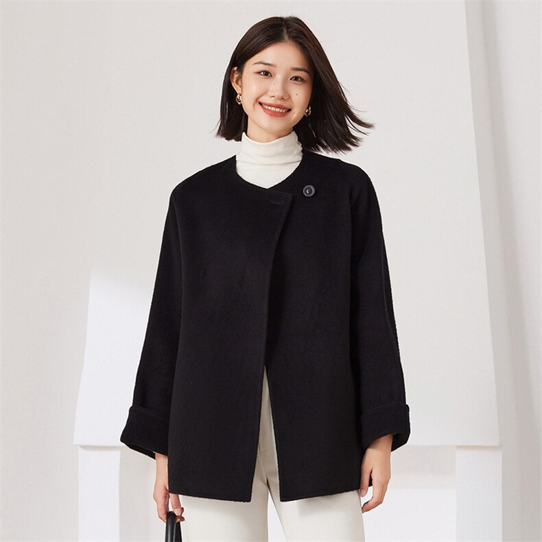 短款2024年秋冬季新款针织羊毛双面呢大衣女士，女装双面呢大衣，织美生