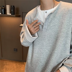 新款假两件长袖t恤男装秋季oversize宽松休闲打底衫上衣Y2800/P45，男装T恤，星座506