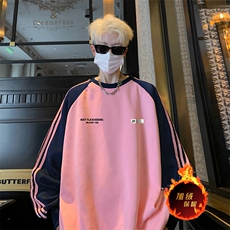 抖音得物供货提供视频秋冬重磅美式宽松织带圆领卫衣07155，男装卫衣，电商A486