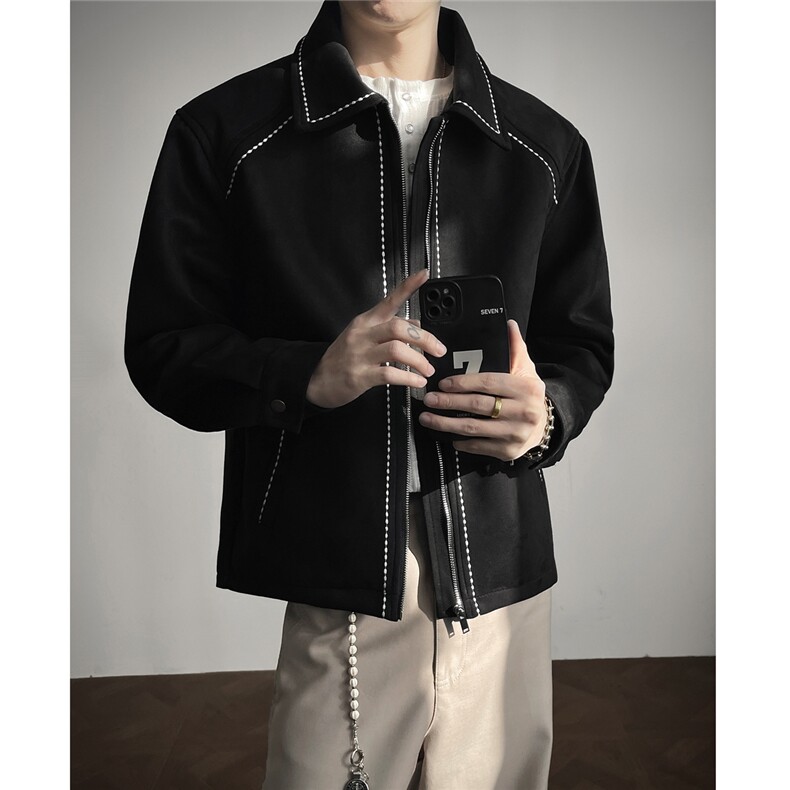 早春新款麂皮绒明线刺绣夹克JK963-特批80控148，男装夹克，电商A072