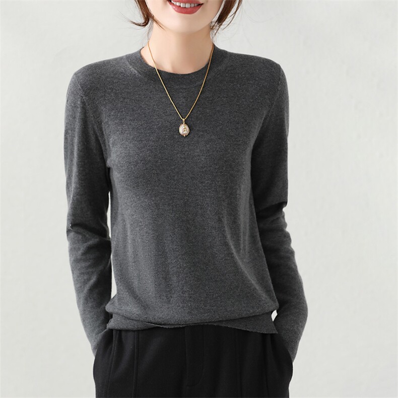 2024秋季新款女士圆领长袖短款套头35%羊绒衫通勤百搭，女装羊绒衫，富泽羊绒