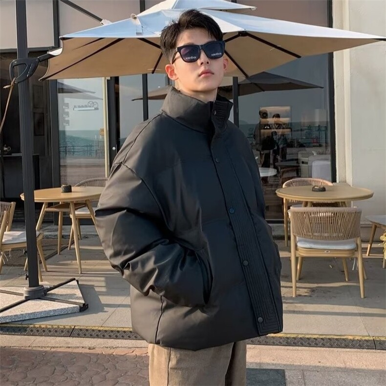 秋冬黑色pu皮棉衣外套男美式cleanfit加厚棉服短款立领休闲面包服,男装棉衣,星座601-2