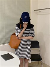 夏季补单款条纹T裙简单好穿，其它，唇蔻