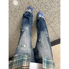 美式水洗牛仔裤女夏季新款设计感小众高腰破洞直筒裤WLA4111-P45，男装牛仔裤，星座1008