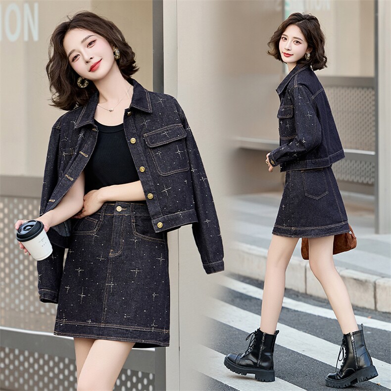 欧货高端洋气牛仔裙两件套装2025春新款女时髦减龄流行设计感短裙，女装套装/套裙，潮流依族