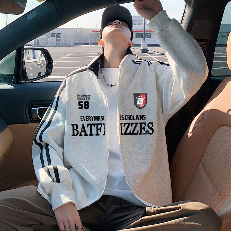 H239P55加绒P65重磅卫衣男士立领拉链开衫运动外套休闲上衣图片