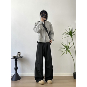 褶边西装裤老钱风百搭慵懒阔腿垂感休闲西裤504-K900-特P42控78图片