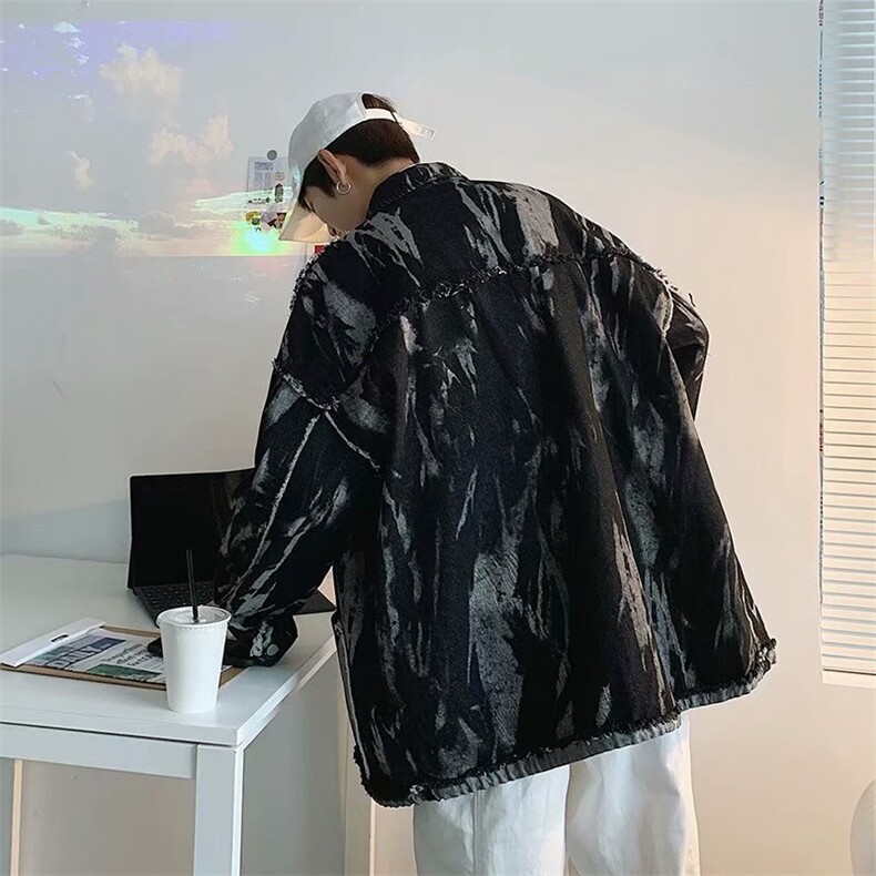 春季美式扎染牛仔外套男潮牌ins高街复古bf风痞帅夹克衫W2587-P52,男装夹克,星座512-2