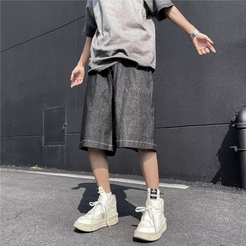 大码美式复古刺绣牛仔短裤运动休闲潮牌阔腿五分裤直筒中裤~DK512,男装牛仔裤,星座601-2