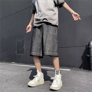 大码美式复古刺绣牛仔短裤运动休闲潮牌阔腿五分裤直筒中裤~DK512图片