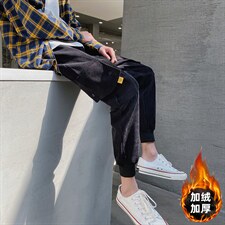 K1012-P45加绒P50潮宽松多口袋工装宽松休闲九分小脚男裤控58图片