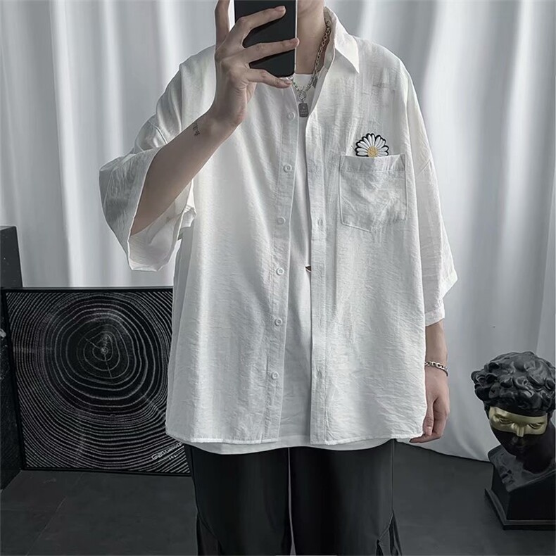 夏季新款韩版休闲百搭五分袖衬衫男学生宽松纯色bf衬衣3320-P28,男装T恤,星座1008-2