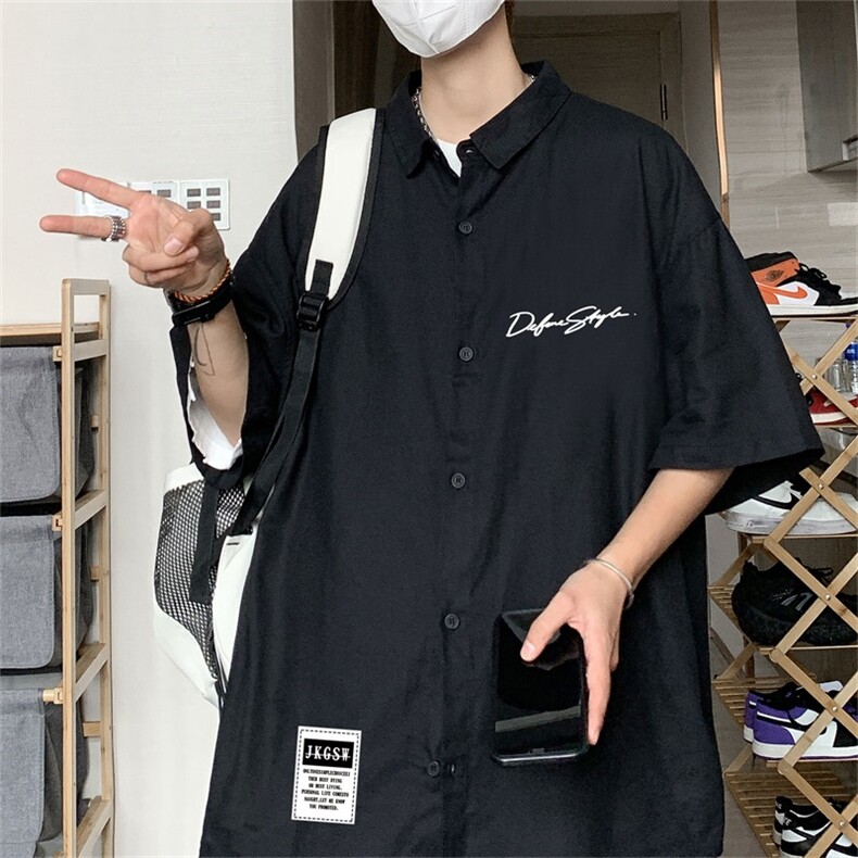 DSA028-MDS23L59夏季新款港风百搭潮流印花短袖衬衫男,男装T恤,电商A028