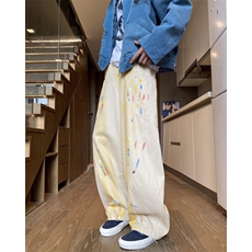 抖音品质秋季新款美式彩绘宽松弯刀牛仔裤B315-K24326-p65控88，男装牛仔裤，电商B315