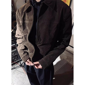 复古短款皮衣男士春季宽松翻领外套韩系潮流夹克J9006