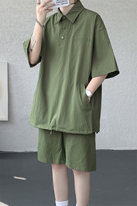 8XL-M日系工装短袖衬衫男夏季POLO衫t恤休闲运动套装TZ38004特P55图片