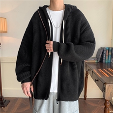 连帽毛衣开衫慵懒风带帽针织衫外套W9588-P80，男装针织衫/毛衣，星座1212
