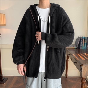 连帽毛衣开衫慵懒风带帽针织衫外套W9588-P80图片