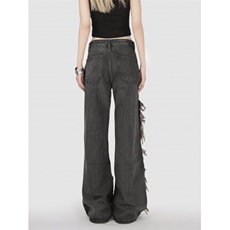 2210-P58炸街重工拼接夏季破洞微喇牛仔裤高腰宽松裤子，女装休闲裤，电商A306A