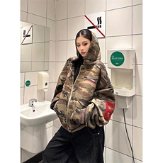 秋季新款迷彩开衫连帽运动衫男女美式宽松情侣外套潮WB490-P56，女装短外套，星座412-3