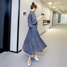 牛仔半身裙气质潮流韩版显瘦外套2021年两件套，女装套装/套裙，秋水欣儿