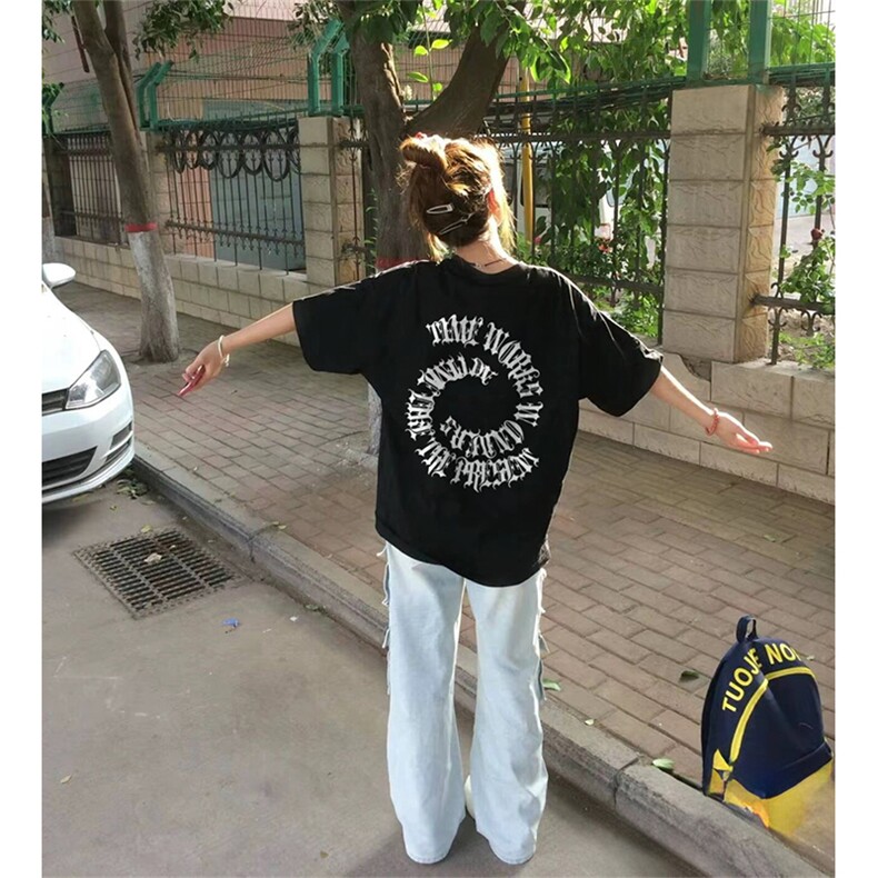 抖音得物供货210克现货宽松纯棉美式潮牌印花落肩袖纯棉T恤AT2197图片