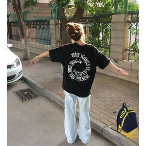 抖音得物供货210克现货宽松纯棉美式潮牌印花落肩袖纯棉T恤AT2197图片