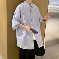 2025男装春夏新款港风条纹短袖衬衫上衣D201-DM93-P40，男装T恤，电商D321-1