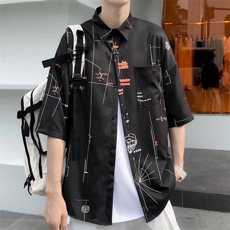 短袖衬衫春款男港风潮流弹力冰丝衬衣CD02P26,男装衬衫,星座1116-2