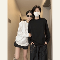 抖音得物品质美式高街重磅曼巴棉结构硬阔boxy版潮牌卫衣长袖T恤，男装T恤，电商A486-1